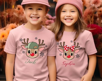 Personalized Toddler Christmas Shirt, Custom Kids Name Tee, Reindeer Holiday Outfit, Youth Christmas Apparel