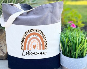 Librarian Rainbow Tote Bag, Librarian Tote Bag for Her, Reading Teacher Tote Bag, Reading Coach Tote Bag, Reading Specialist, Librarian Gift