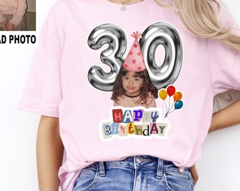 Custom Birthday Photo Tee, Personalized Age Shirt, Custom Face Birthday Design, Hat Choice