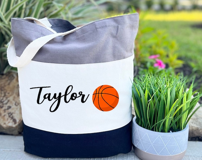 Personalized Basketball Tote Bag, Basketball Gift for Mom or Player, Monogrammed Basketball Coach Gift, Custom Tote Bag, Basketball Fan Bag