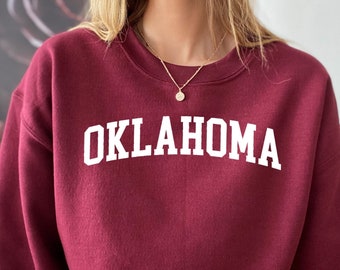 Oklahoma Sweatshirt, Retro State Pride Crewneck, College Style Graphic Pullover