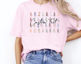 Custom Beach Shirt, Personalized Surfboard Tee, Coastal Summer Apparel