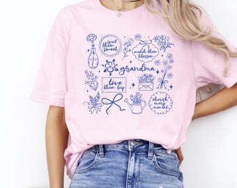 Grandma Garden Tee, Floral Sketch Shirt, Family Love Apparel