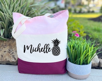 Pineapple Tote Bag, Personalized Tote Bag, Bride Gift, Bridesmaid Gift, Canvas Tote Bag, Destination Wedding, Beach Wedding, Beach Tote Bag