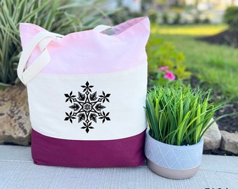 Snowflake Tote Bag, Christmas Gift, Canvas Tote Bag, Christmas Tote Bag, Women Christmas Bag, Snowflake Winter Christmas Gift, Gift for Her