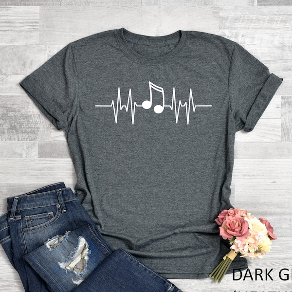 Music Lover Shirt, Music Note Shirt, Heartbeat Music, Gift for Music Lover, Notes Shirt, Gifts For Daughter, Music Heart Shirt, Funny Shirt