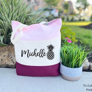 Pineapple Tote Bag, Personalized Tote Bag, Bride Gift, Bridesmaid Gift, Canvas Tote Bag, Destination Wedding, Beach Wedding, Beach Tote Bag