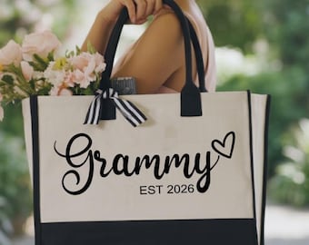 Custom Grammy Tote Bag, Grandma Tote Bag, Personalized Grammy Bag, Gift for Grammy, Mothers Day Gift, Grammy Est 2026 Bag, Mama Tote Bag