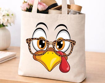 Funny Turkey Tote Bag, Thanksgiving Canvas Shopper, Thankful Fall, Harvest Season, Friendsgiving