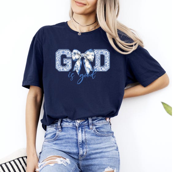 God Is Good T-Shirt: Blue Chinoiserie Christian Tee