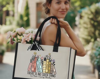 Book Tote Bag, Wildflowers Book Bag, Floral Book Tote Bag, Librarian Tote Bag, Book Lover Gift, Bookish Tote Bag, Teacher Tote Bag