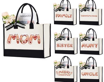 Custom Family Christmas Tote Bag, Personalized Canvas Family Tote, Matching Holiday Carryall