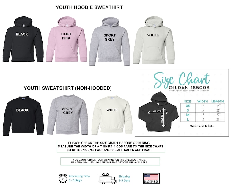 youth hoodie sweat shirt sizes chart