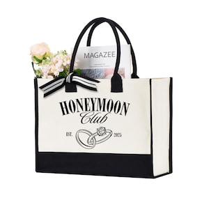 Custom Honeymoon Gifts, Honeymoon Club Tote Bag, Custom Just Married Canvas Bag, Custom Newlywed Gift, Honeymoon Trip Wedding Favor