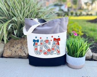 USA Floral Tote Bag: Coquette 4th of July Gift