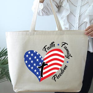 USA Flag Tote Bag, 4th July Tote Bag, 4th of July Gift, 4th of July Bag, America Tote Bag, America Flag Bag,, Faith Family Freedom Tote Bag