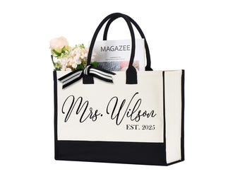 Custom Mrs. Tote Bag, Bride Tote Bag, Wifey Bag, Wedding Tote Bag, Bachelorette Tote Bag, Honeymoon Bag, Wife Gift, Bride Gift, Wedding Gift