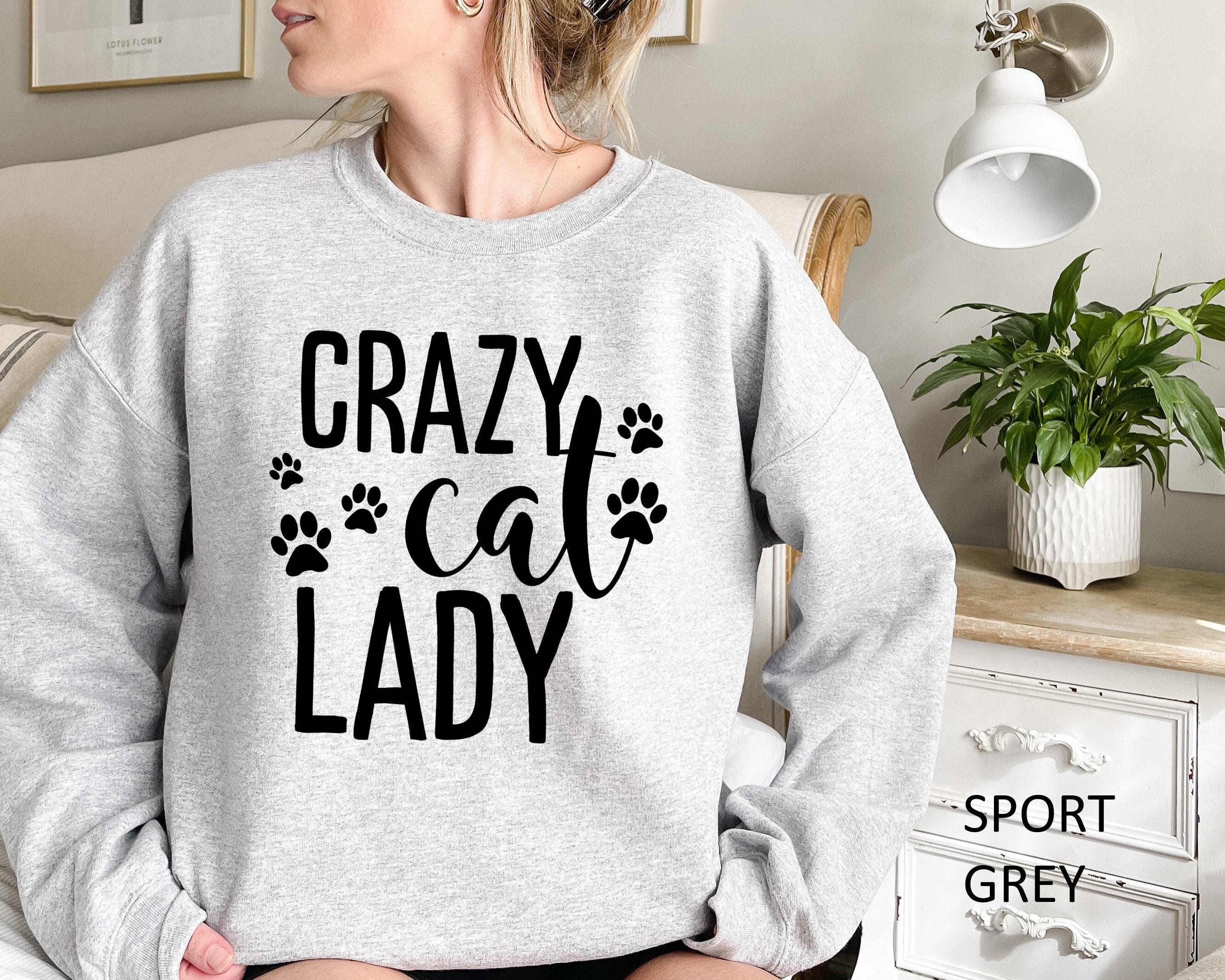 raglan pullover amerikaanse kleding S M L -- Alleen in grijs Womens CRAZY CAT LADY sweatshirt Kleding Dameskleding Hoodies & Sweatshirts 