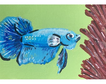 Betta Art ACEO Fish Handmade Art Card