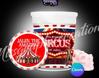 Circus themed Party Label Template: Editable Party Favor