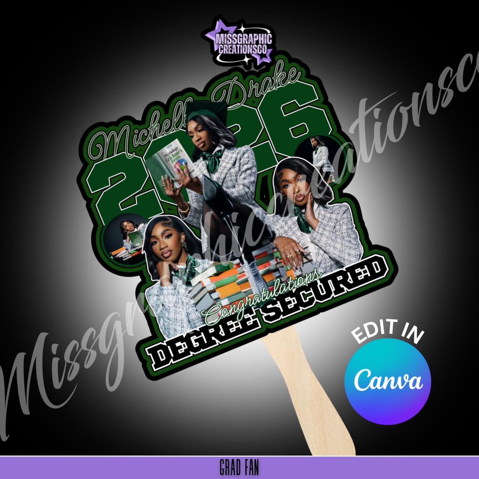 Graduation Fan 2026 Design: Editable Canva Template | Degree Secured - Etsy
