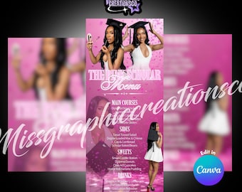 Modello di menu per la festa di laurea 2026: design "The Pink Scholar" (download digitale)