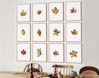 Fall Leaves Printable/Watercolor Fall Leaves/Fall Wall Art Set Of 12/Rustic Print/ Fall Decor/Autumn leaves Art/ Fall Print/ Farm House Art