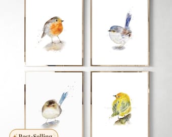 Bird Wall Art/ Bird Art Printable/Watercolor painting/Bird Print Set Of 4/Little Bird Art Print/Nursery Wall Art Print/Minimalist Bird Decor