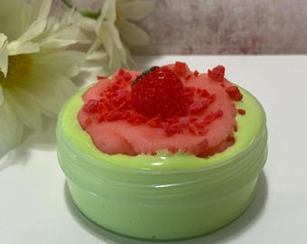 Strawberry Matcha Slime 3 oz (strawberry matcha scented, classic and icee slime, gift, party favor)