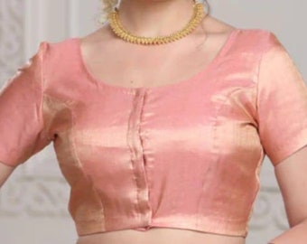 Ready To Wear Peach Colour Silk Blouse In Round Neck And Short Sleeves, Indian Blouse, Ethnic Blouse, Saree Blouse, All Size Available...