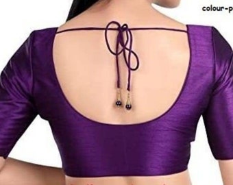 Made To Order Purple Silk Blouse In Front And Back Round Neck,Front Open Blouse, Indian Blouse, Wedding Blouse...