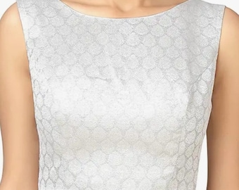 Beautiful White Brocade Blouse In Boat Neck And Sleevless,Indian Blouse, Wedding Blouse, All Size Available....