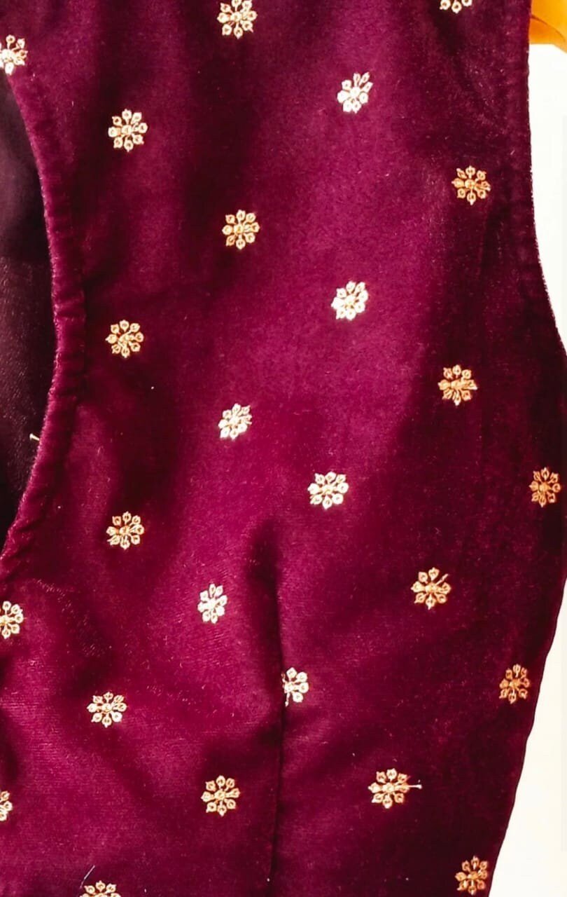 Maroon Halter Neck Velvet Blouse with Dori
