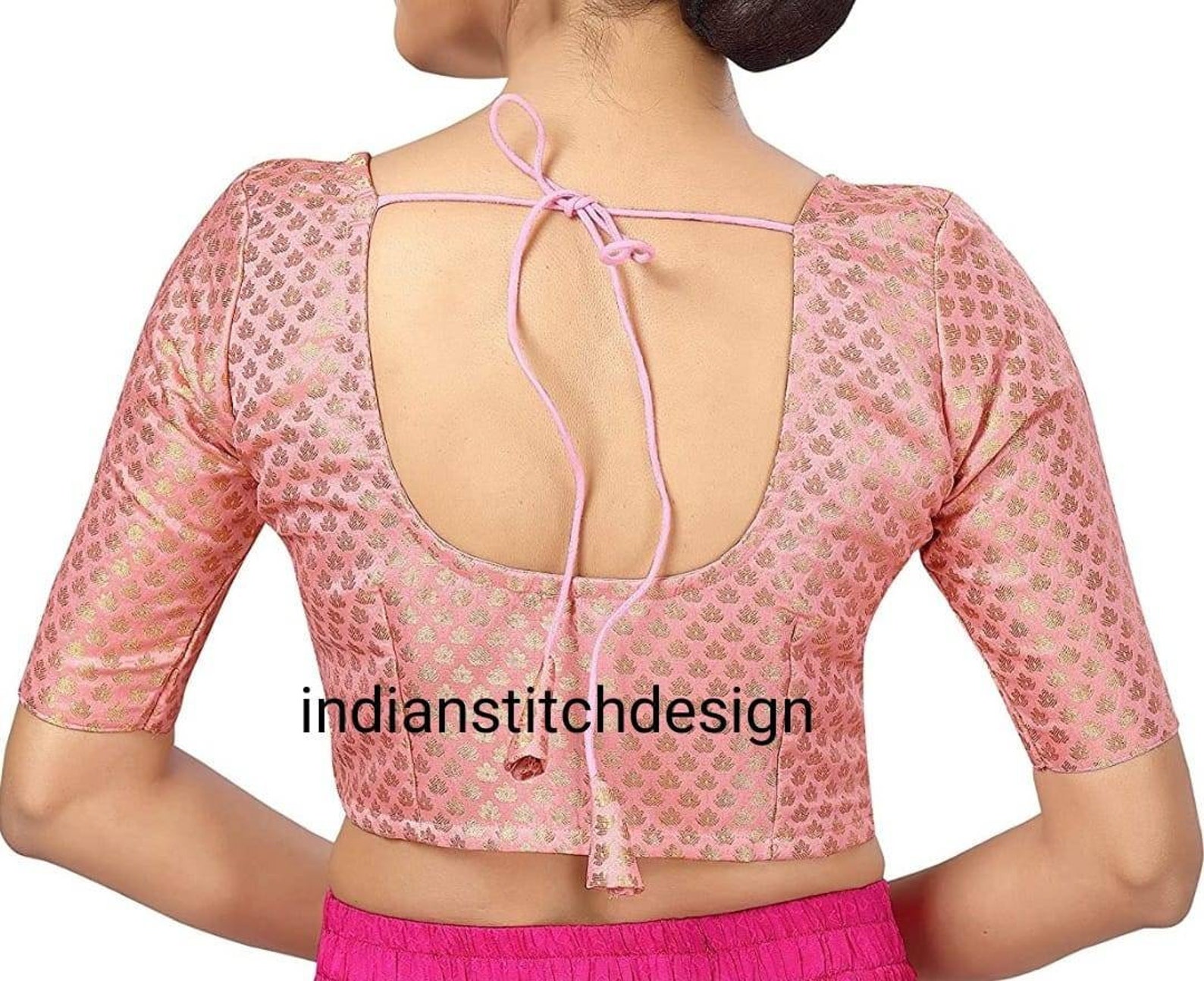 Pink Cotton Bindi Motif Circular Sleeve Blouse