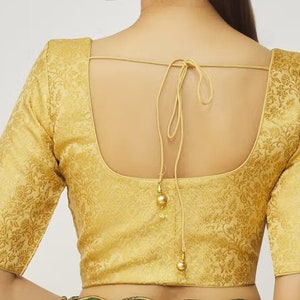Golden Brocade Blouse In Round Neck And Elbow Sleeves Blouse, Indian Blouse, Wedding Blouse, All Size Blouse...