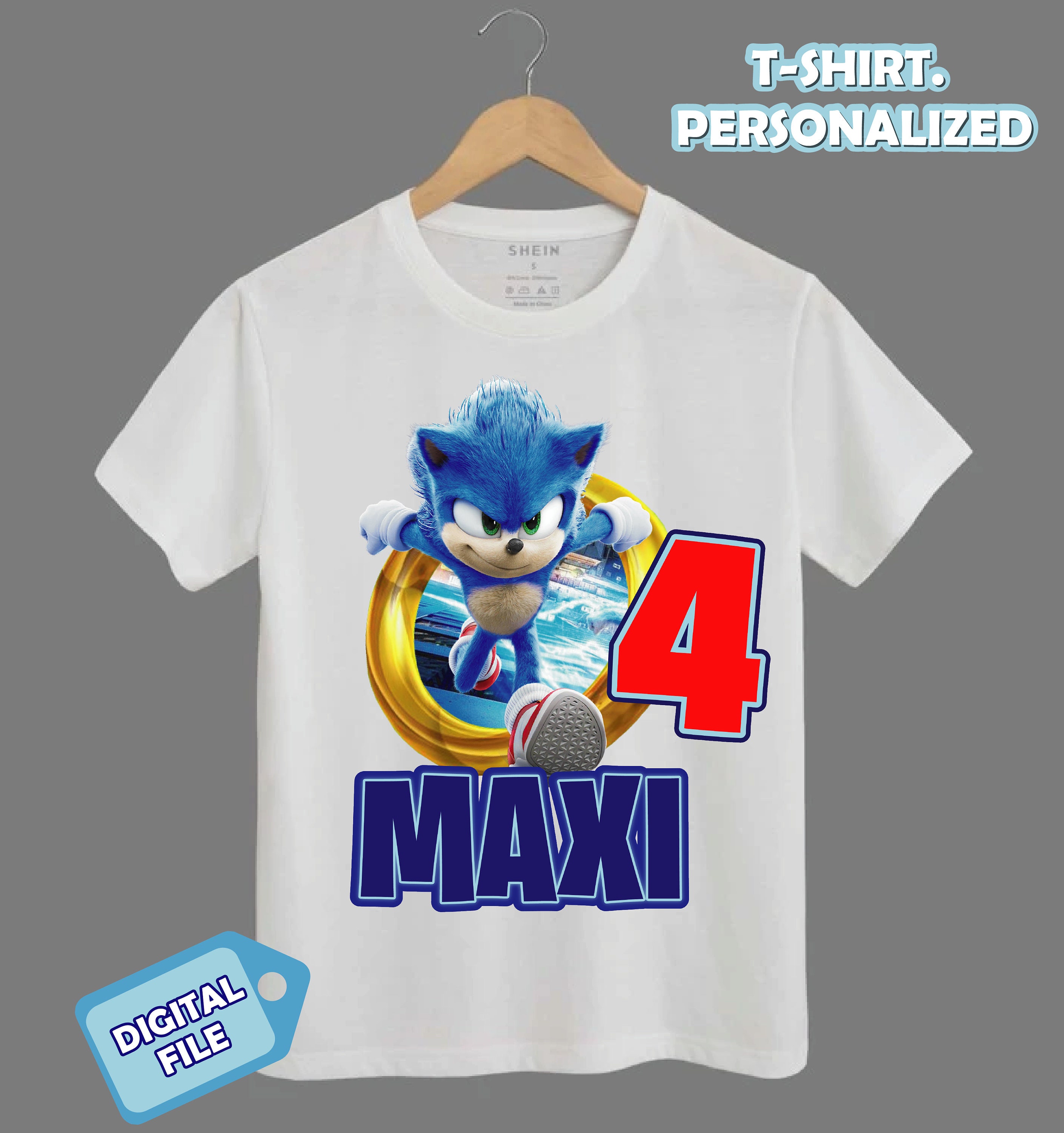 Custom Sonic Birthday Shirt Print Name And Age Png Design Classic T-Shirt -  TourBandTees