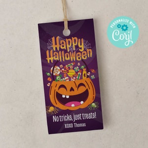 Etiquetas editáveis de Halloween, Etiquetas de abóbora de Halloween, Etiquetas de Halloween, Etiquetas de doces, Festa de Halloween, Halloween