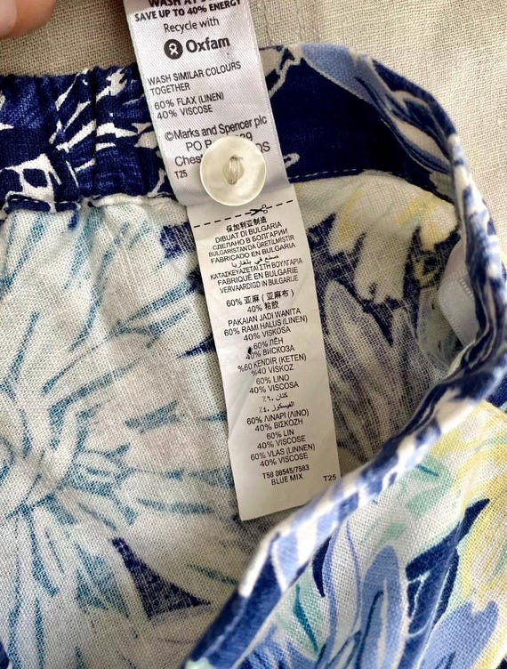 Jupe Femme Marks & Spencer En Pur Lin - Motif Floral - Taille UK 20 - Occasion Excellent état