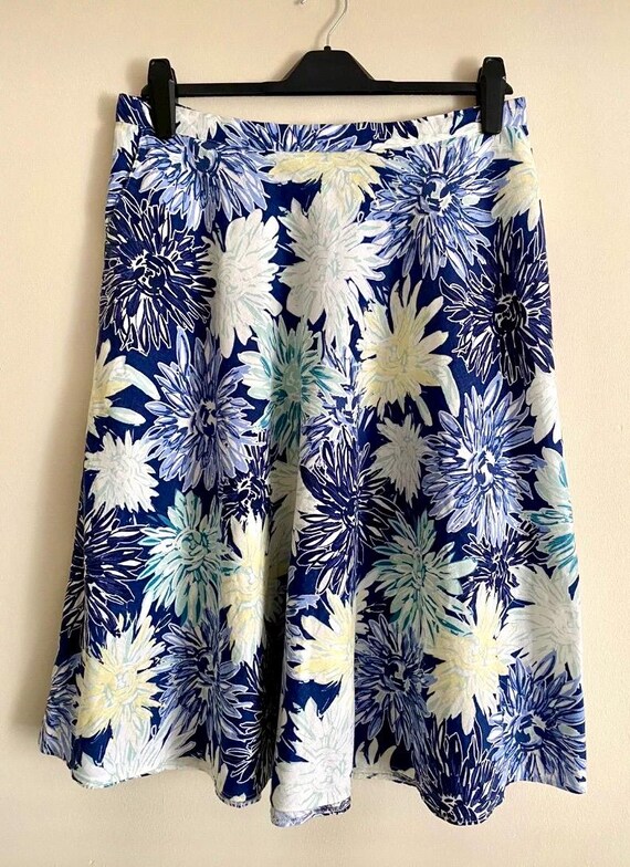 Jupe Marks And Spencer Ligne A - Jaune Fleurie - Taille 14 - Coton - Occasion