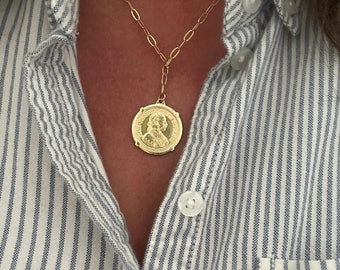 Soren Coin Drop Necklace, Coella Love Jewelry, Paperclip chain, Gold filled, Bridesmaid, Mothers's day,