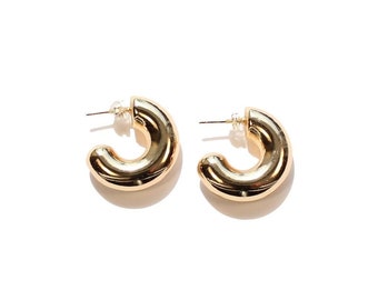 16K Gold Filled Chunky Hoop Earrings • Lightweight Thick Hoops