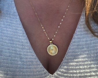 Gold Filled Sunburst Coin Necklace • Hypoallergenic La Palma Pendant