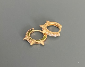 Gold Spike Huggie Earrings • Diamond Accent, Gold Filled