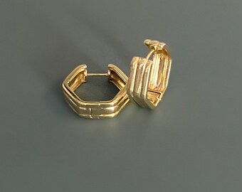 18k Gold Filled Octagon Huggie Earrings • Lightweight Geometric Hoops