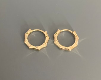 18k Gold Filled Bamboo Huggie Hoops • Hypoallergenic Earrings