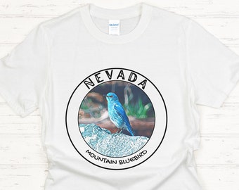 Souvenir du Nevada pour les amateurs d'oiseaux | Chemise Bluebird de montagne | Cadeaux Nevada Birders pour la famille et les amis