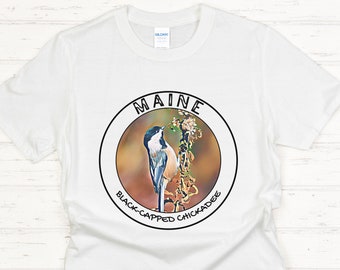 Maine Souvenir for Bird Lovers | Black Capped Chickadee Shirt | Birders Gifts for Family and Friends