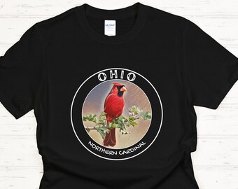 Ohio-souvenir voor vogelliefhebbers | Noordelijke kardinaal shirt | Ohio Birders-cadeaus voor familie en vrienden