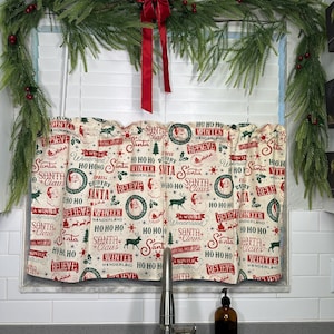 Holiday kitchen Curtains nostalgic christmas Short Curtains Red Green Window Treatment Farmhouse Café Curtain Vintage Farmhouse 21”x 42”