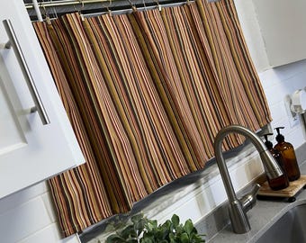 Handmade Striped Cotton Cafe Curtain: Farmhouse Kitchen Window Panel